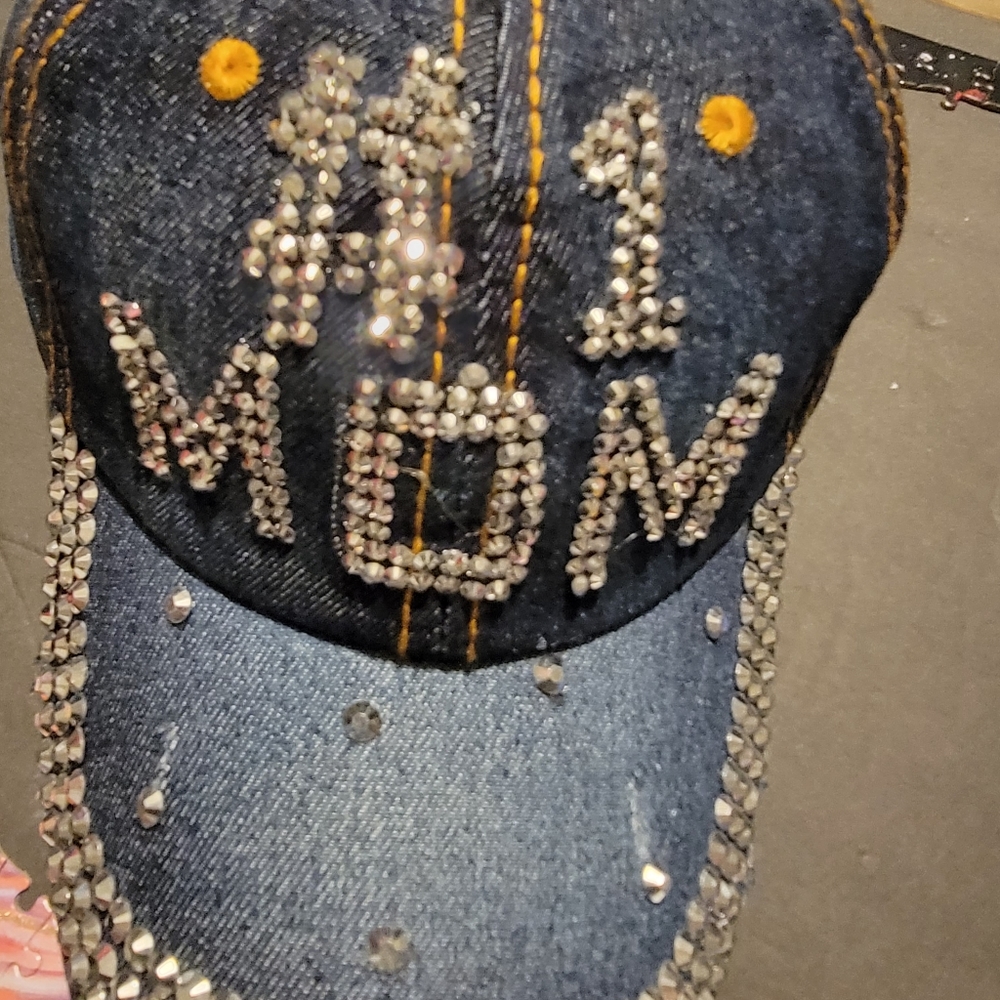 New Blue Jean Rhinestone #1 MOM baseball cap